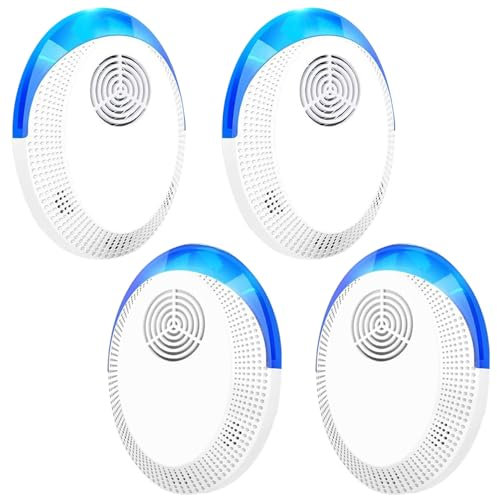 Repelente Ultrasónico de Plagas, 4 Pack Antimosquitos Electrónico Ultrasónico Mosquitos,2025 Repelente Mosquitos Interiores Antiparasitario para Roedores, Arañas, Cucarachas, Insectos