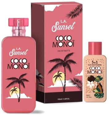 Coco Monoi L.A Sunset Damenduft Eau de Toilette 100 ml – Tropisches Blumenspray, Kokosnuss und Monoi, leichter Sommerduft, mit Multifunktions-Öl, Reisegröße 30 ml