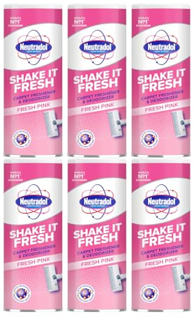 Neutradol Shake It Fresh Carpet Deodoriser, Fresh Pink | Fresh Pink Scent, Carpet Freshener, Odour Neutraliser, For Carpets & Rugs, Multipack of 6 x 350g