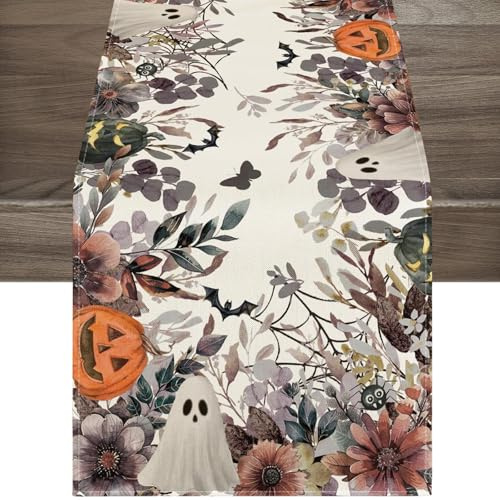 Runner da Tavola del Giorno dei Morti Runner da Tavola di Halloween 33 x 183 cm Tovaglia di Halloween Runner Halloween per Tavola Autunnale Halloween per la Cena del Partito Domestico (B)