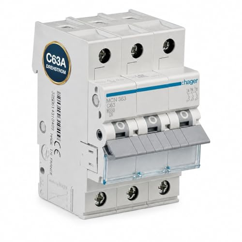 MCN363 Leitungsschutzschalter 3 polig 63A C-Charakteristik, 6kA Sicherungsautomat für Drehstrom, 3P LS-Schalter mit biconnect Klemmsystem, 400V AC, 3 Module, DIN EN 60898-1
