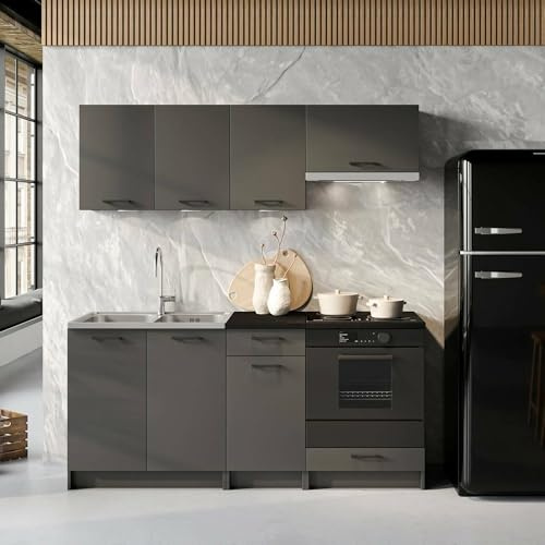 Dmora Cucina Completa Covo Grigio Antracite Modulabile un Cassetto, un Ripiano