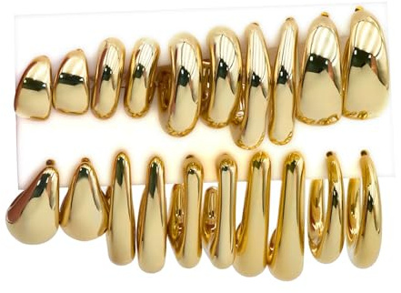 SXIDUTON 10 Paar Ohrringe Damen, 14K Vergoldet Chunky Hoop Ohrringe Set, Hypoallergen Dickes Leichtgewicht Gold Silber Creolen für Frauen
