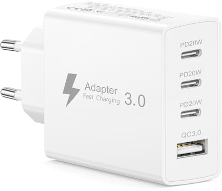 Cargador USB C Carga Rapida, 50W 4-Puerto Enchufe USB C Multiple Cargador iPhone Carga Rapida Enchufe Tipo C Charger Movil para iPhone 17 16 15 14 13 12 11 Pro, Samsung Galaxy S25 S24 S23
