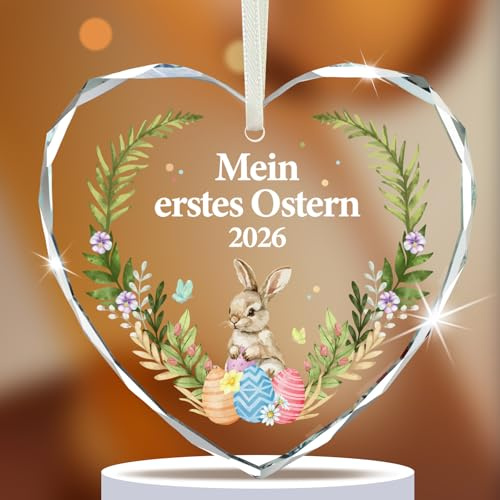 DPKOW 2026 Mein Erstes Ostern Ornament Geschenk für Baby Neue Mutter, Baby Osterfeier Geschenk Osterdeko, Durchsichtige Glass mit Box