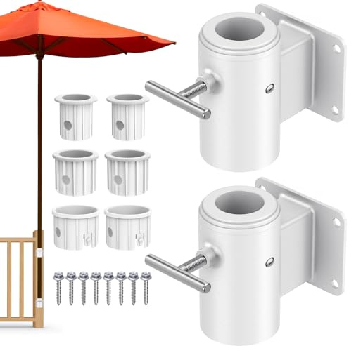 Dolibest Schirmhalter Balkongeländer Wandbefestigung Flache/1 Satz/Weiß | 3-5cm Stange,Ampelschirm Wäschespinne Flaggenmast Rohrklemme Ständer,10cm Geländer Zaunpfosten,Reduzierhülse,Platzsparend