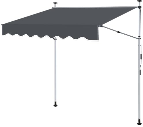 Joparri Klemmmarkise 350cm Breit mit Handkurbel, Balkonmarkise ohne Bohren, Markise mit Verlängerten Einziehbaren Seitenstangen, UV-beständig höhenverstellbar Sonnenschutz, Anthrazit