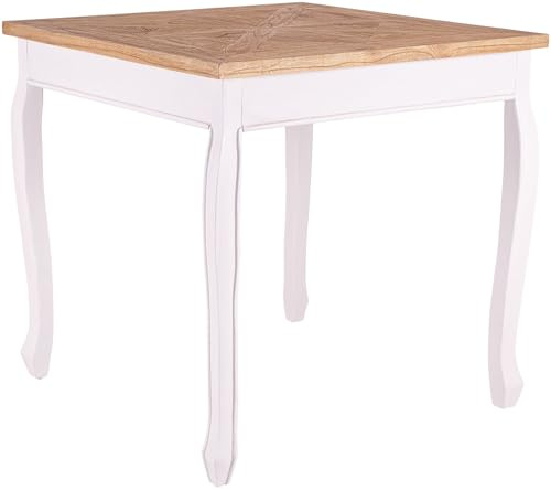 CLP Esstisch eckig 80x80 cm Lindon, Küchentisch im Landhausstil, Tischplatte quadratisch aus massivem Ulmenholz, Tischbeine Shabby Chic, Farbe:Natur/weiß