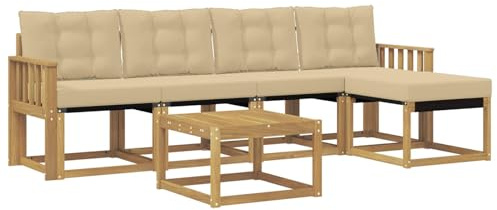 vidaXL Outdoor-Sofagarnitur mit Kissen 6 pcs Weiß und Beige, Gartenmöbel, modernes Outdoor-Sofa, modulare Sitzgruppe für Terrasse und Lounge, langlebig und bequem