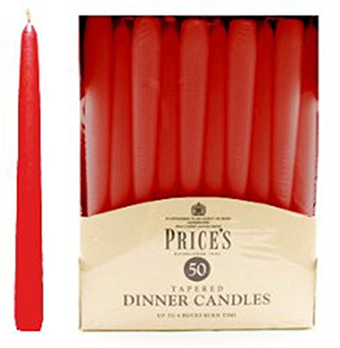 Prices Candles Unwrapped Tapered Dinner Candle, Pack of 50, Red 7 Hour burn