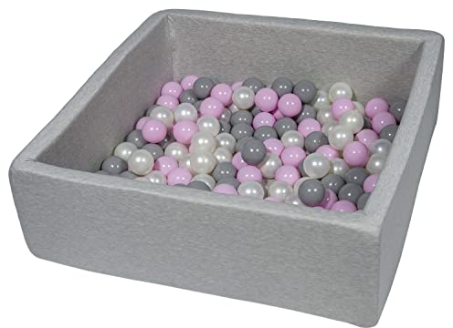 Velinda Bällebad Ballpool Kugelbad Bällchenbad Kinder-Pool mit 150 Bällen/90x90cm (Farbe der Bälle: perlweiß, rosa, grau)