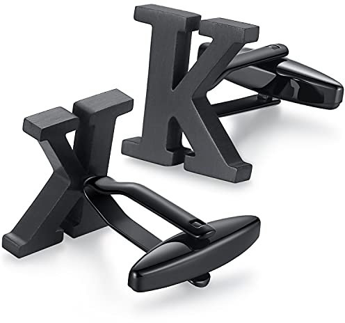 HONEY BEAR 1 Paar Herren Edelstahl Manschettenknöpfe Hochzeit Cufflinks Manschettenknopf Silber Buchstabe,MEHRWEG (K-schwarz)