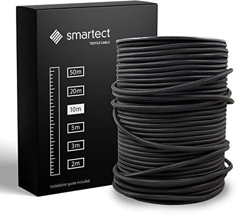 smartect Cable Textil en Color Negro, Cable Electrico 3 Hilos de 10 Metros (3 x 0,75 mm²) Cuerda para Lampara con Revestimiento Textil para su Proyecto DIY