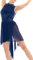 inlzdz Damen Glitzer Pailletten Tanzkleid ärmellos Ballettkleid Rückenfrei Ballettanzug mit Mesh Asymmetrisch Rock Turnanzug Leotard Latein Kleider Marineblau XS