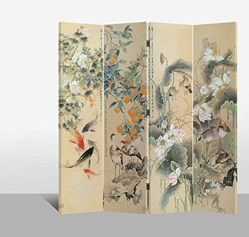 Fine Asianliving Paravent Intérieur L120xH180cm - Séparateur de Pièces Amovible Japonais Oriental Chinois - Cloison de Séparation Toile Imprimée Déco des Deux Côtés