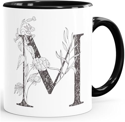 SpecialMe® personalisierte Namenstasse Monogramm Initiale personalisierte Geschenke M Inner-Schwarz Keramik-Tasse