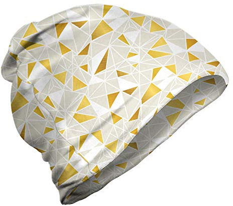ABAKUHAUS Polygonal Unisex Beanie, Abstrakte geometrische Kunst, Wandern im Freien, Erde Gelb Eierschale