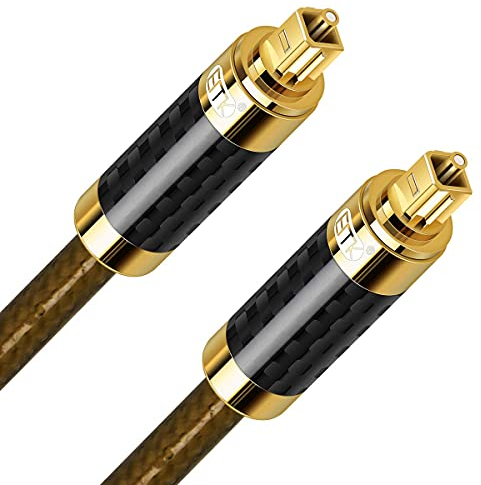 EMK Optisches Kabel Optisches Audiokabel Digital Toslink Kabel Spdif Kabel Kompatibel mit TV, Soundbar, Heimkino, Xbox, PS4 und Mehr (Karbonfaser-Gehäuse Toslink Braun, 1M)