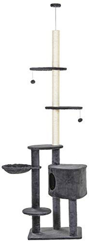 PawHut 5-Tier Grey Sisal Multi-Level Cat Tree Tower with Scratching Posts