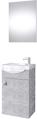 Planetmöbel Badmöbel Set Gäste WC Waschtischunterschrank, Keramikwaschbecken, Spiegel (Waschtisch + Spiegel, Beton)
