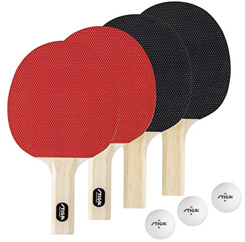 STIGA Classic 2-4 Player Ping Pong Paddle Sets, Red and Black, Three 1-Star ITTF Regulation Size Balls - Perfect for Family Play