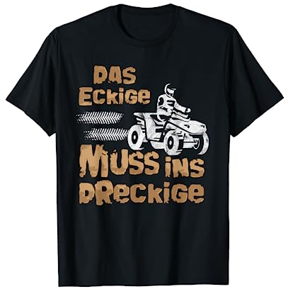 Quad Offroad Geschenke - Lustiges Der Eckige Muss ins Dreckige Quad T-Shirt - Herren - Schwarz - S - Cartoon - U-Ausschnitt - Halbarm - Klassisch - Herbst, Winter