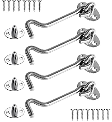 Kabinenhaken Edelstahl 4pcs, Kabine Haken 4 Zoll, Sturmhaken, Fensterhaken Helter Locking Türschloss mit 16 Stück Montage Schrauben 8 Auge Türriegel für Türen Garagentor Fenster Hangartor(Silver)