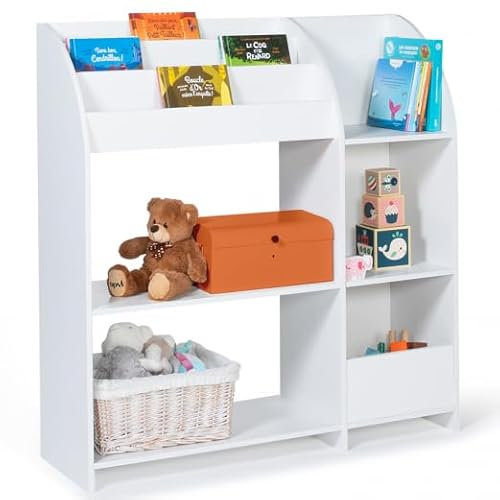 IDMarket - Meuble de Rangement Emma étagère Jouets et bibliothèque Enfant en Bois Blanc