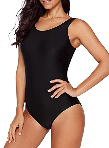 Aleumdr Damen Badeanzug Push Up Einteiliger Badeanzüge Damen Sportlich Badeanzug bauchweg Bademode Trainingsanzug Kreuz Rückenfrei Schwimmanzug Sportlich One Piece Swimsuit mit Cups,Schwarz XXL