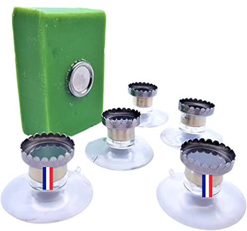 Lot 5 Porte Savon Aimanté avec Ventouse Douche Mural Magnetique | Fixation Aimants Puissants sans Percage Salle de Bain | Support Sèche Shampoing Original Solide Magique pour Voyage Zen Minimaliste