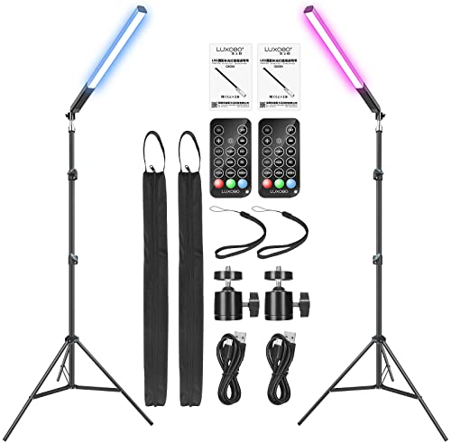 2 Pack RGB LED Videoleuchte 36 Farben,LUXCEO tragbarer LED Handheld Fotografi Lichtstab 1000Lumen mit 0,75m bis 2,08m Stative und Fernbedienung,Dimmbar Videoleuchte Lichtstab LED Licht 3000K-6000K