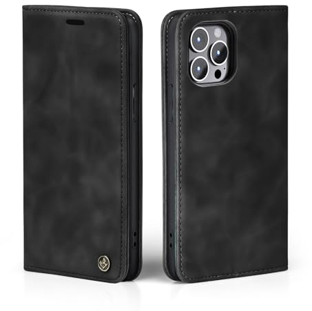 LBH Handyhülle für Apple iPhone 13 Pro Max in Schwarz mit Karten- und Geldfach Smartphone Hülle mit Standfunktion Flip Case Schutzhülle Magnetverschluss Vintage