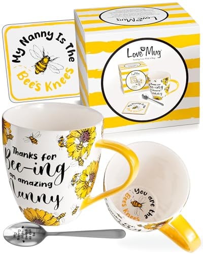 Love Mug®: A Heartfelt Gift for Your Nanny, Perfect for Mother's Day. Featuring A Beautiful Mug with A Printed Message Inside, A Coaster and an Engraved Teaspoon. Award Winning UK Retailer