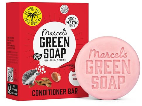 Marcel's Green Soap - Hair Conditioner Bar Argan & Oudh - Frei von Plastik und Palmöl - 100% Umweltfreundlich - 100% Vegan - 97% Biologisch abbaubar - 60g