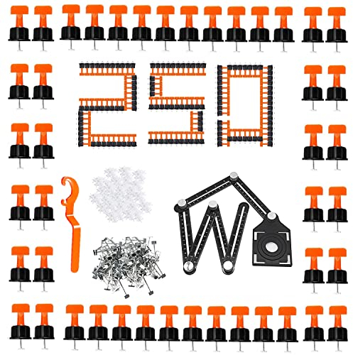 250 Pièces Réutilisables Kit Nivellement Carrelage Niveleur Cale Carrelage Autonivelant Avec 100 Croisillons Autonivelants 2mm Et 1 Clés Spéciales Et 1 Regle Multi Angle Aides à La Pose De Carrelage