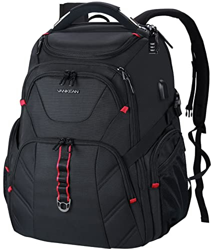 VANKEAN 17.3'' Travel Laptop Backpack TSA Friendly, Water Resistant Anti Theft Extra Large Backpack with RFID Pockets College Backpacks with USB Port for Men Women School Business Work Bag, Black