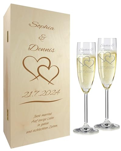 laser-diele Geschenk zur Hochzeit – Sekt Geschenksets – Sektglas mit Gravur 200ml – Geschenke für Paare – Sekt (Zwei Herzen)