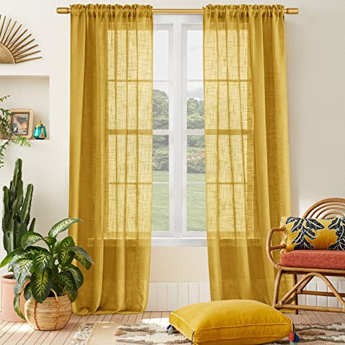 Retro-Vorhänge, 244 cm lang, Mid-Century-Modern, lichtfilternde, halbtransparente Fensterpaneel-Vorhänge, 2er-Set, Gold-Senfgelb