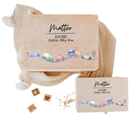 wunderwunsch - Personalisierte Erinnerungsbox Baby mit Hochwertigem UV-Farbdruck - Individuelle Baby Erinnerungsbox - Niedliche Erinnerungskiste aus Holz - Geschenk zur Geburt