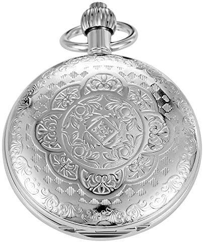 Whodoit Elegante Herren Mechanische Taschenuhr Mechanische Taschenuhren mit Kette Mechanische Taschenuhren mit Box für Männer, MW140, Silber, Digital, mechanisch