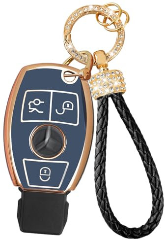 TTCR-II Yumzeco Coque en Silicone pour Clé Voiture,3 Bouton Protection TPU Souple pour Clé Compatible avec Mercedes Benz A B C E S R G M CLA GLA GLC,Étui Housse pour Keyless Télécommande-Noir