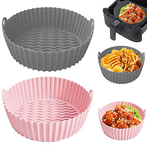 2pcs Olla de Freidora de Aire para Silicona,Cesta de Silicona de Freidora Aire,Accesorios Airfryer,Olla de Silicona para Freidora de Aire,Universal Air Fryer Pot,Alfombrilla para Freidora de Aire