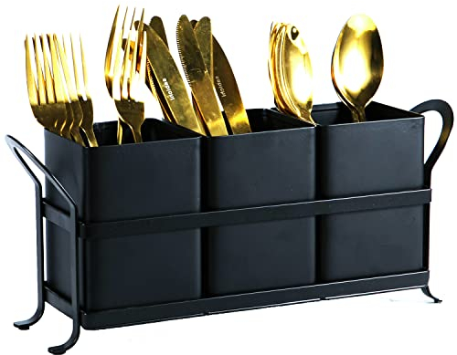 NelyBet Besteck, Besteck, Küchenutensilien und Besteck, Organizer für Gabeln, Löffel, Messer – perfekt für Küchenarbeitsplatte, Schwarz