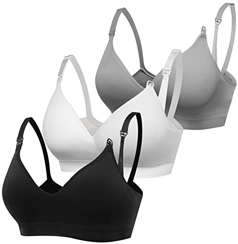 Derssity Women's Wireless Nursing Bra Comfy Sleeping Bra Soft Maternity Bra for Breastfeeding (B/W/G,L)
