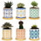 BELLE VOUS Vasetti per Piantine - 6x Vasi per Piante Grasse in Ceramica 7,5 cm - Vasi con Sottovasi in Bambù e Fori di Drenaggio - Vaso Cactus Fiori - Decorazione Casa Ufficio