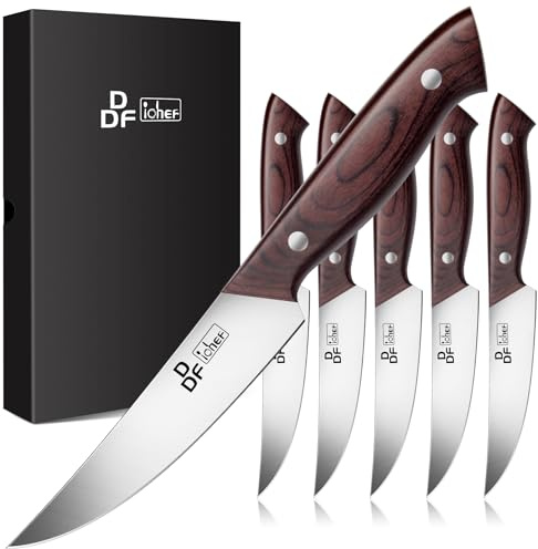 Steak Knives Set of 6, 4.5 Non-Serrated Steak Knife with Pakkawood Handles