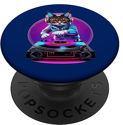 Cat DJ Cat Kitty Scratch Plattenspieler Disco House Funk Musik PopSockets mit austauschbarem PopGrip