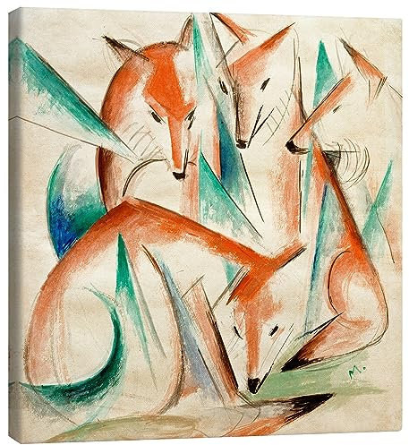 Posterlounge Cuatro zorros Lienzo de Franz Marc 30 x 30 cm Beige Cuadros Decoración para la pared