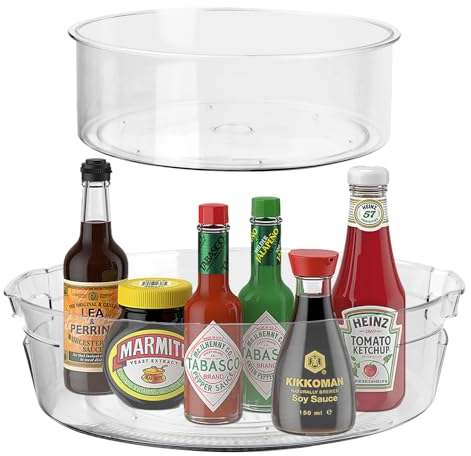 2 Stück Kühlschrank Organizer Drehteller Küchenschrank, Lazy Susan Drehbar, 360° Drehbares Lagerregal Drehteller Drehplatte Küche, Rondell Drehtablett Kühlschrankorganizer 24cm+28cm