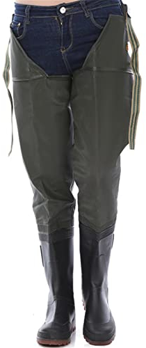 HWBZSZY Trampolieri Traspiranti con Suola Antiscivolo Stivali in Gomma PVC Stivali da Pesca Impermeabili al 100% Scarpe da Pioggia Alte per Pesca A Mosca Caccia Piantagione Agricoltura,Verde,42 EU